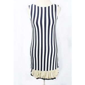JULIE HAUS Navy & White Verticle Stripe Bubble Hem Sleeveless Dress Size S
